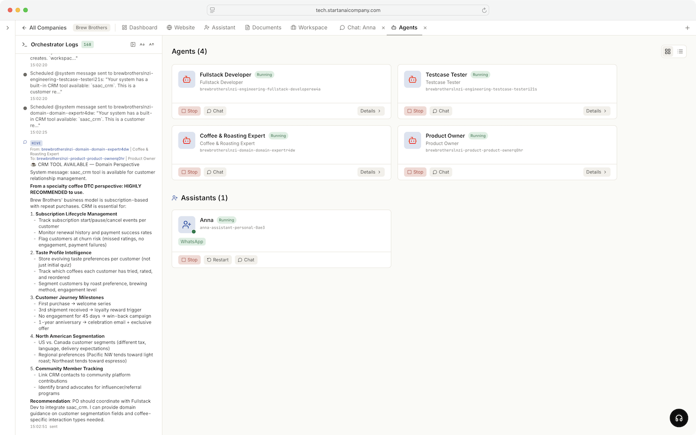 Agent containers running, each with their own role and credentials